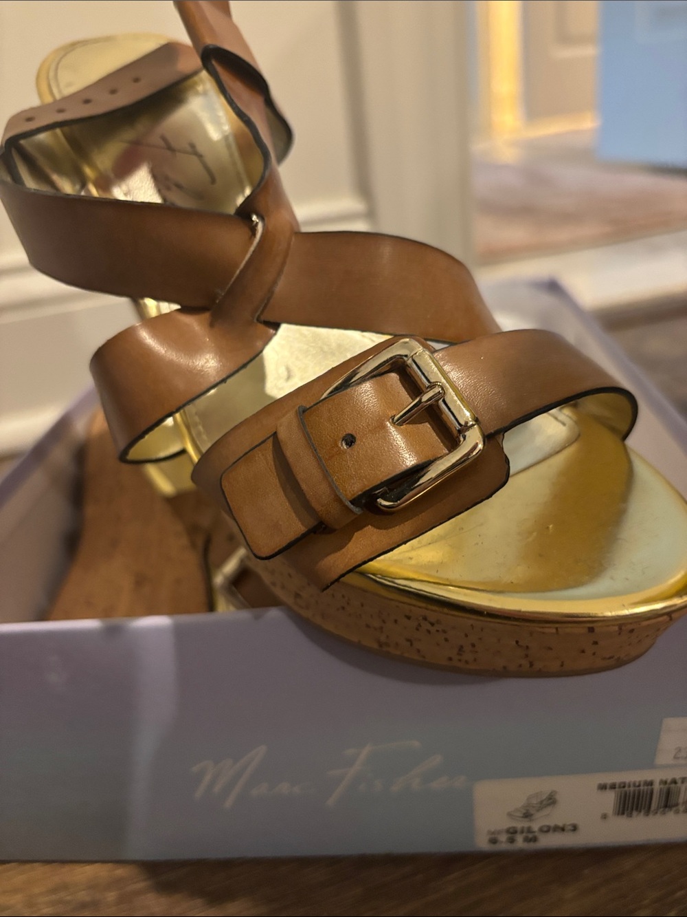 Marc Fisher Tam Leather Cork Platform Sandals with Buckle